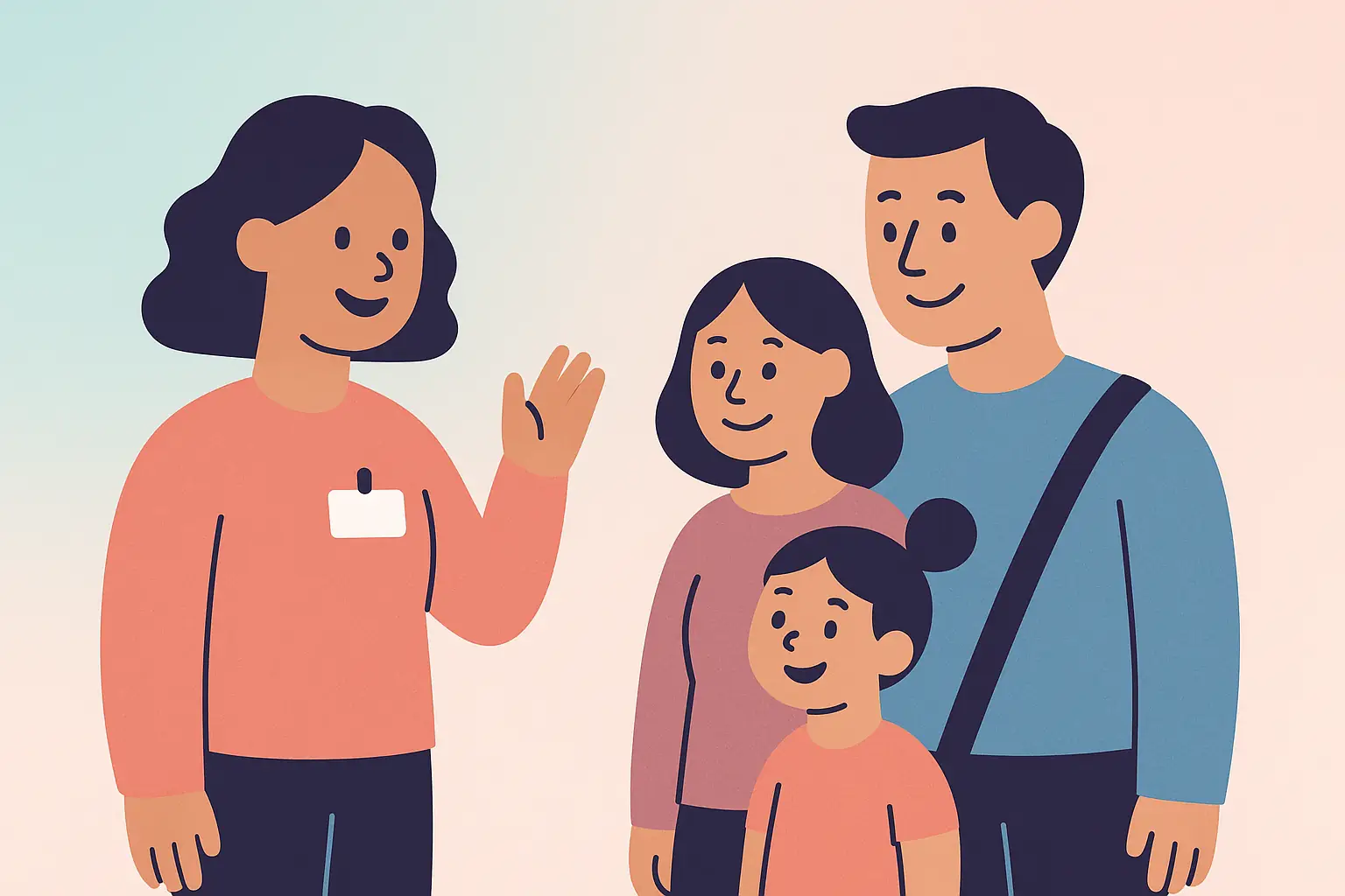 Child care educator greeting a family